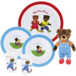 Lot vaisselle - fun house - petit ours brun - assiette plate � 22 cm 2 assiettes creuses � 16 cm 2 verres ...