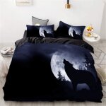 Loup hurlant sous la lune parure de lit 3d 2 personnes 1 housse de couette 200 * 200cm + 2 taies doreillers ...