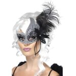 Loup vénitien ange noir avec grande plume noir adulte Loup vénitien ange noir avec grande plume noir adulte