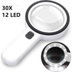 Loupe grossissante 30x avec 12 lampe led, 105 mm loupe �clairante � double lentille en verre, loupe lumineuse ...