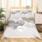 Love decor parure de lit gris kaki couples housse couette en microfibre imprim� c?ur 200x200 simple polka ...