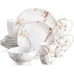 Lovecasa srie sweet. 16pcs service de table complet moderne en porcelaine pour 4 personnes  motif plaqu ...