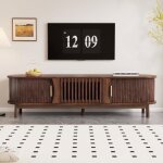 Lowboard tv marron meuble tv plat avec porte coulissante porte rabattable vers le bas jusqu?� 65 pouces ...