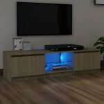 Lpa� meuble tv - contemporain - table tv hifi avec lumi�res led ch�ne sonoma 140x40x355 cm 708075