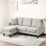 Lpospi canap� d?angle 3 places avec m�ridienne r�versible en tissu lin assise en mousse structure solide ...