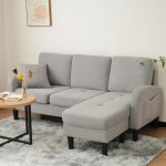 Lpospi canap� d?angle 3 places avec m�ridienne r�versible en tissu lin fibreux assise en mousse gris ...