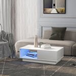 Lpospi table basse - table basse led haut brillant avec plateau mdf laqu� pour salon moderne rectangulaire ...