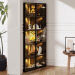 Lpospi vitrine - meuble d?angle avec �clairage led et portes vitr�es rangement avec �tag�res en mdf et ...