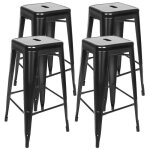 Luxs lot de 4 tabouret de bar noir en fer forg h76 cm empilable stable
