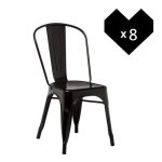 Luxs lot de 8 chaise noir avec dossier 41cm en m�tal pour salle � manger bistrot style moderne h76cm
