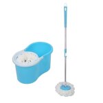 Luxs balai serpillire magique rotatif et seau essoreur 2 ttes microfibres bleu nettoyage efficace
