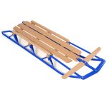 Luge enfants en bois 137 x 58 x 16cm costway - patins en acierbarre de direction pour neige charge 150kg ...