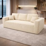 Luna canap� d?angle compress� - 3 places - velour c�tel� soft ivoire poudre