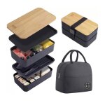Lunch box bento 2 couches - 1 pi�ce 1200ml compartiments herm�tique + couverts + sac isotherme - convient ...