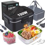 Lunch box chauffante - ediliq - 100w - 18l - acier inoxydable - 24x17x115 cm - noir - pour voiture camion ...