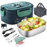 Lunch box chauffante �lectrique 12v / 24v / 110v / 220v 1. 5l 60w acier inox gamelle bo�te repas amovible ...