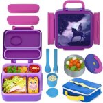 Lunch box enfant - lecoo - violet - isotherme - avec thermos - couverts inclus