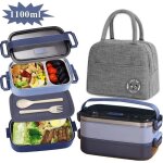 Lunch box - inox - 1100ml - 3 compartiments - sac isotherme inclus - design contemporain
