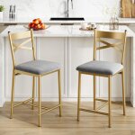 Lunsy - lot de 2 tabourets de bar - chaise haute de cuisine - avec pieds en m�tal - assise rembourr�e ...