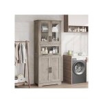 Lunsy armoire de salle de bain colonne avec tiroir vitr�es �tag�res r�glables compartiments 60 x 30 x ...