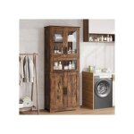 Lunsy armoire de salle de bain colonne avec tiroir vitr�es �tag�res r�glables compartiments 60 x 30 x ...