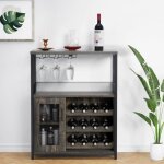 Lunsy - meuble de bar � vin - buffet industriel - porte - bouteilles et porte - verres amovible - porte ...