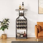 Lunsy - meuble de bar � vin - caisson � vin industriel - porte - bouteilles et porte - verres - 48x27x112 ...