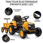 Lunsy tracteur electrique enfant 12v 3 vitesses - remorque et t�l�commande 2. 4g eclairage led klaxon ...