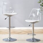 Luscriate - lot de 2 tabouret de bar transparent r�glable pivotant 360�dossier ergonomiqueassise confortableba ...