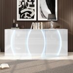 Luscriate - buffet 150x40x70 cm 3 portes led finition brillante meuble rangement meuble salon - blanc ...