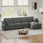 Luscriate - canap� angle velours 281 cm coffre rangement r�versible poches lat�rales dossier capitonn� ...