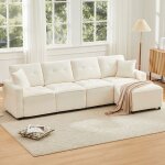 Luscriate - canap� dangle 4 places velours c�tel� 280 cm avec coffre rangement pouf mobile dossier capitonn� ...