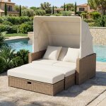 Luscriate - canap� jardin modulable double sofa + banquette + table r�glable store amovible rotin pe ...