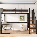 Luscriate - lit mezzanine 90x200 cm en m�tal lit pour ado avec canap� amovible rangement et escalier ...