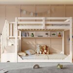 Luscriate - lit superpos� enfant avec escalier de rangement lit double pour chambre denfant avec espace ...