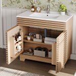 Luscriate meuble salle de bain avec lavabo c�ramique mdf m�lamin� double porte rangement pieds hauts ...