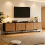 Luscriate - meuble tv design moderne 180x40x50cmavec 4 compartimentspouvant accueillir des t�l�viseurs ...