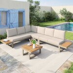 Luscriate - salon bas de jardin angle transformable en 2 bains de soleil inclinaison 5 niveaux table ...