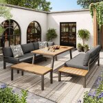 Luscriate - salon de jardin 6 - 7 places: canap� table avec bac � glace salon ext�rieur acier galvanis� ...