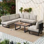 Luscriate - salon de jardin angle canap� convertible en lit de relaxation table basse acier galvanis� ...