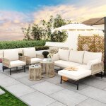 Luscriate - salon de jardin canap� dangle lounge avec coussins et 2 table plateau verre - ensemble mobilier ...