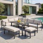 Luscriate - salon de jardin dangle repas 9 places 246x190x775 cm avec table � manger acier galvanis� ...