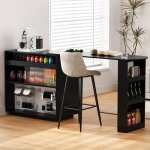 Luscriate - table de bar extensible avec rangement �clairage led prises usb / type - c pour cuisine et ...