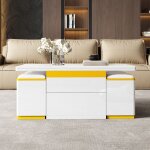 Luscriate - table basse relevable avec 4 tabouretstable extensible multifonction blanc jaune avec rangement ...