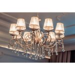 Lustre - grace - blanc avec or - 10 lumires - e14 - cristal et mtal - 40w