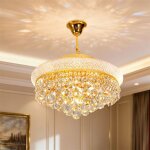 Lustre en cristal moderne - lustre salon rond dor� cristal pour chambre salle � manger restaurant e14 ...
