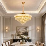 Lustre en cristal moderne - lustre salon rond dor� cristal pour chambre salle � manger restaurant e14 ...