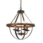 Lustre de ferme rustique à 4 lumières plafonnier suspendu à hauteur réglable avec bois de sapin et métal ... Lustre de ferme rustique à 4 lumières plafonnier suspendu à hauteur réglable avec bois de sapin et métal ...