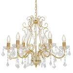 Lustres - helloshop26 - lustre perles cristal dor� rond 60x44 cm - 6 douilles e14 - m�tal dor� & perles ...