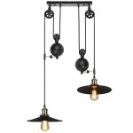 Lustre industriel 2 luminaires avec fil 20m diy lampe suspension avec poulie en mtal e27 en forme chapeau ...
